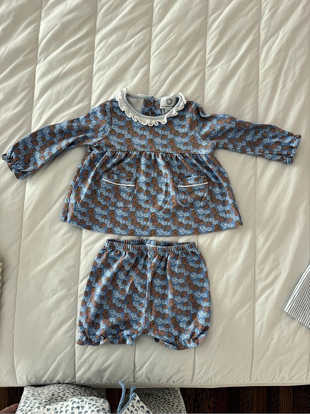 The Proper Peony Autumn Vine Pumpkin Print Long Sleeve Bloomer Set Size 12M